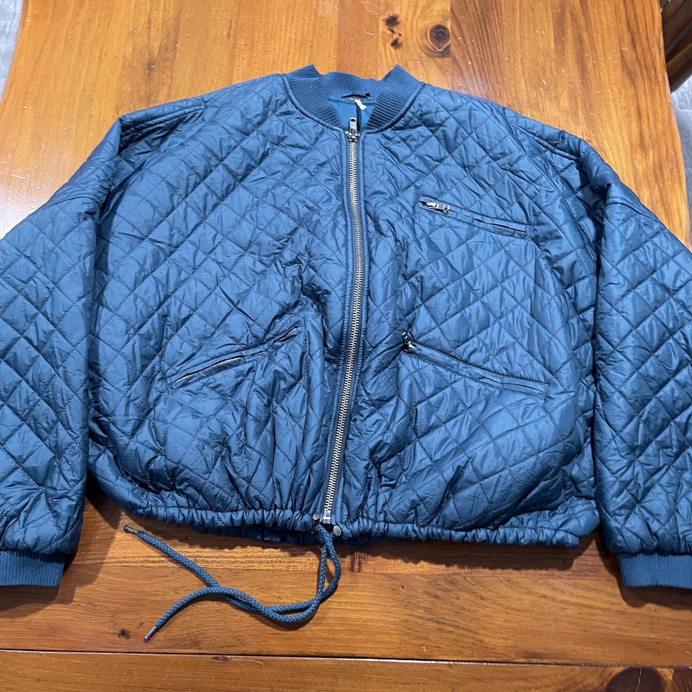 Free People Oversized Easy Quilted Bomber Flight Jacket Coat Zip Up Size Large - Picture 4 of 7
